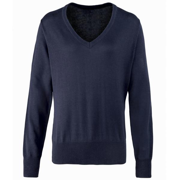 Premier Womens/Ladies V-Neck Knitted Sweater / Top - Navy