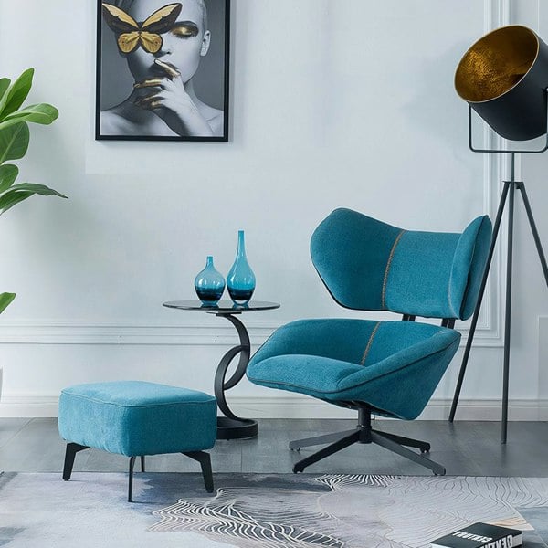 Rit Concept Gallo Swivel Lounge Chair With Footstool, Blue