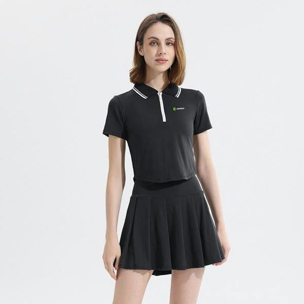 Anniou UPF 50+ Colorblock Polo Pickleball Skirt Set - Black