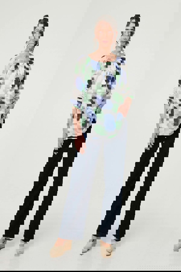 Sage | Printed Lace Trim Tassel Front Blouse
