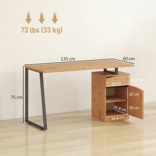 Wyld Haus Nolole 135cm Natural Wood Home Office Desk With Storage Drawer and Cabinet