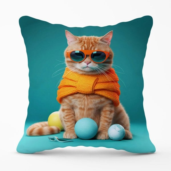 Warren Reed Cat In Glasses With Balls Of Wool Cushions