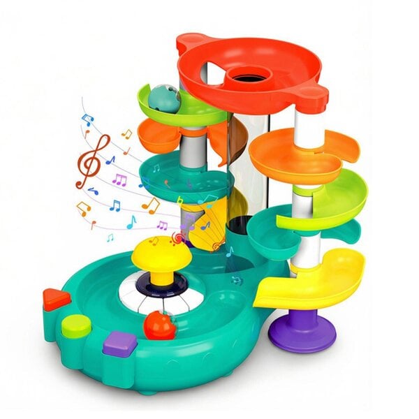 deAO Toys deAO Ball Drop Educational Piano Toy with Press‑to‑Lift Ball, Piano Keys, Music & Story Modes, Colourful Ball Track Playset for Kids Age 3+
