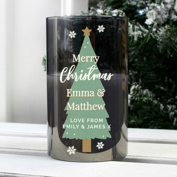Personalised Memento Company Personalised Christmas Tree Smoked Glass LED Candle
