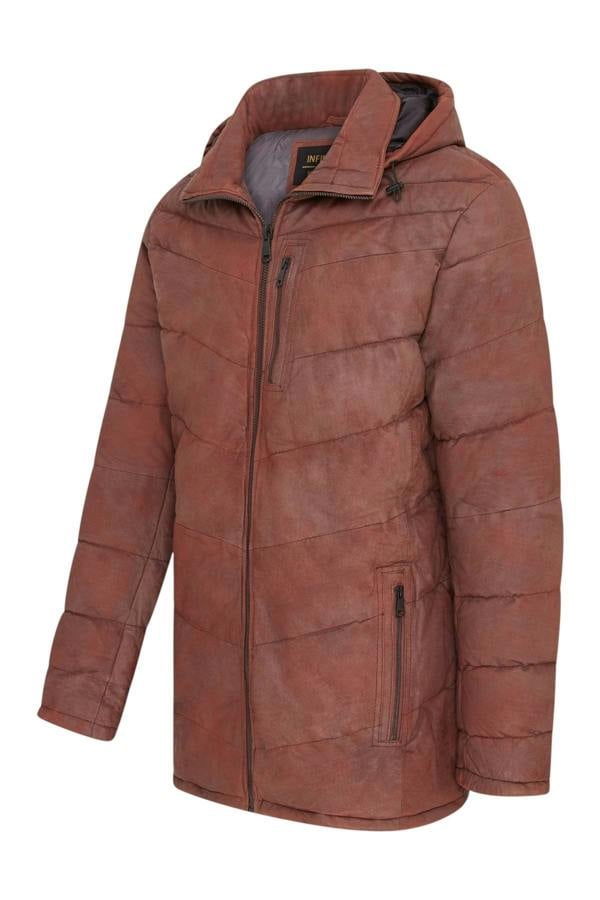 Infinity Leather Men's Leather Quilted Jacket Hooded Puffer Winter Coat - Olyic