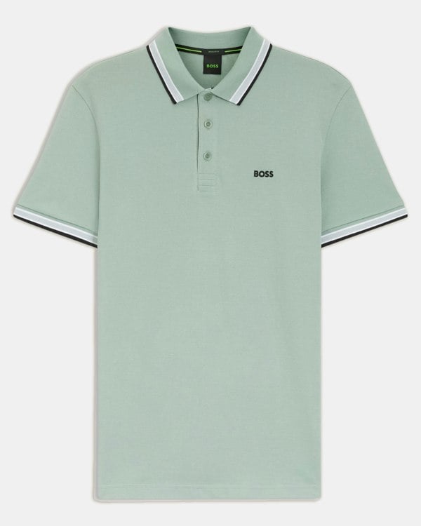 BOSS Green Paddy Mens Cotton-Piqué Polo Shirt with Contrast Logo - Open Green 360