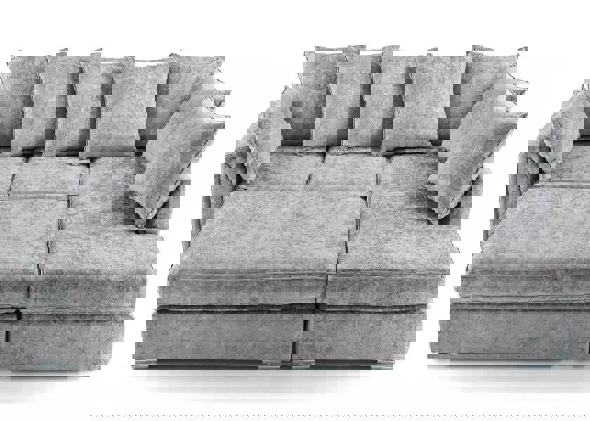 SQUAREBOXX Chiswick Chenille 4 Seater Fabric Corner Sofa in Silver with Footstool