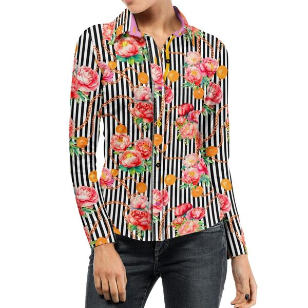 ETERNAL BLOOM STRIPE PINK PEONY WOMENS  PRINT SHIRT - Premium Men's Patterned Shirt by Claudio Lugli | Bold Design, Tailored Fit, Best Printed Shirts