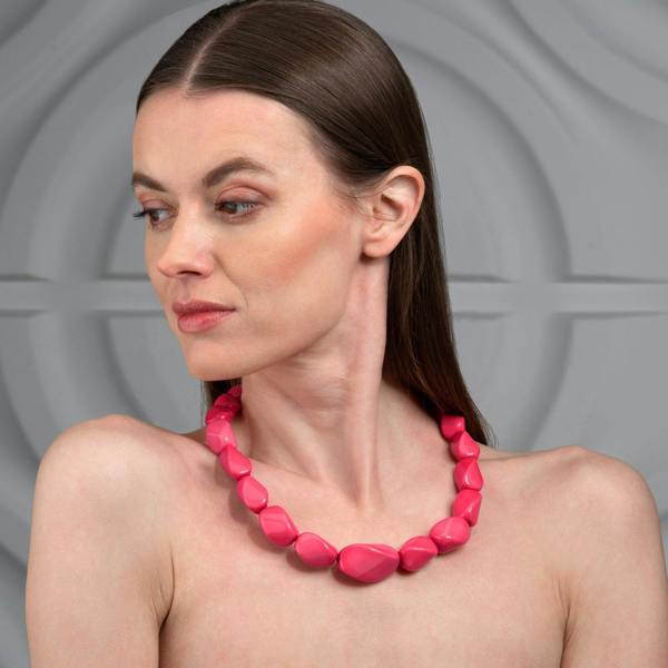 Zavana Twisted Pink Chunky Statement Necklace for Women