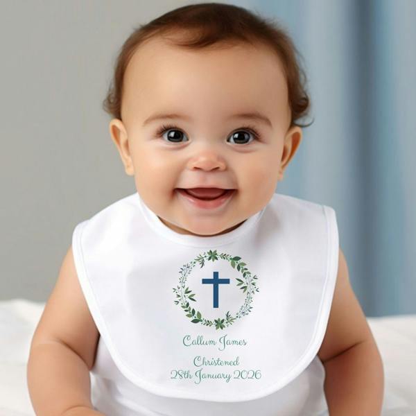 Personalised Green Christening Baby Grow, Vest or Bib with Name