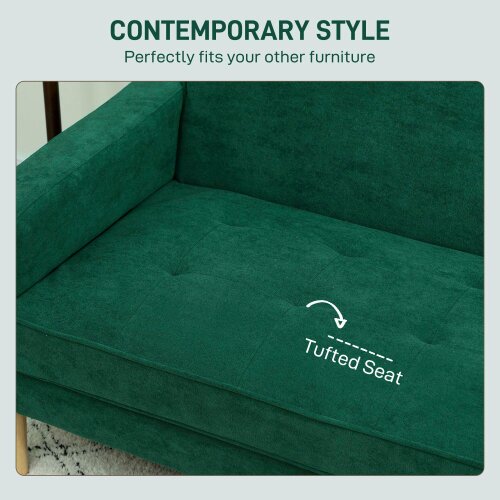 Wyld Haus Neraro Forest Green Velvet Upholstered 2 Seater Sofa Natural Wooden Legs