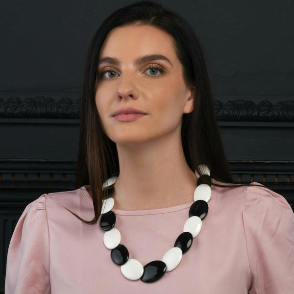 Zavana Long Black and White Chunky Statement Necklace for Women