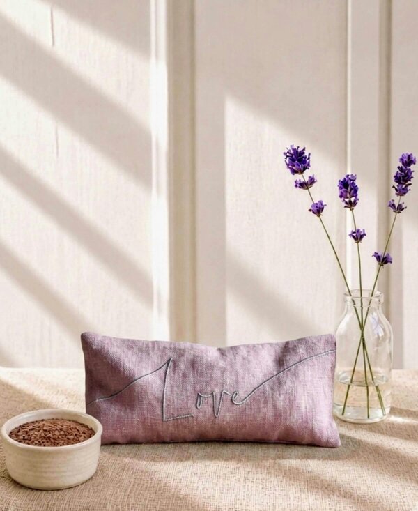 Love Embroidered Linen and Lavender Eye Pillow - Pink - Lavender