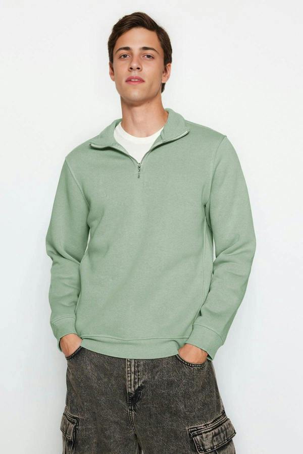 WOVCOR Stand Collar Zippered Basic Men's Sweatshirt