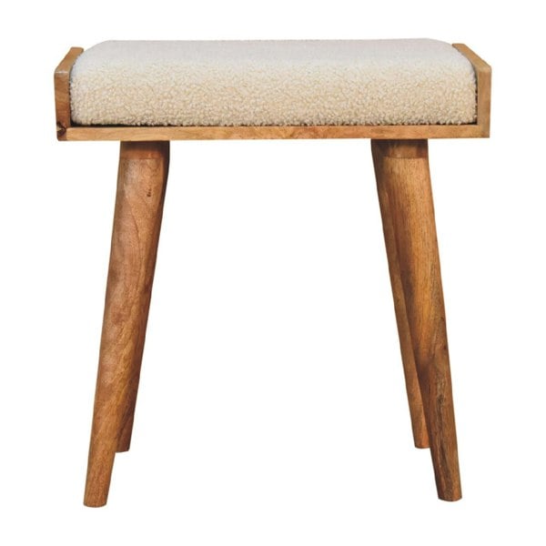 Artisan Furniture Solid Wood Boucle Cream Tray Style Footstool