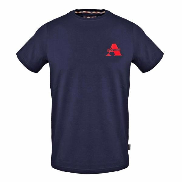 Aquascutum Mens Logo Crew Neck T-Shirt - Navy - 