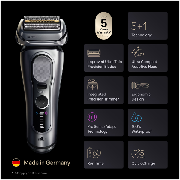 Braun Series 9 PRO+ 9667CC Electric Shaver, Pro SensoAdapt, SmartCare Center - Silver
