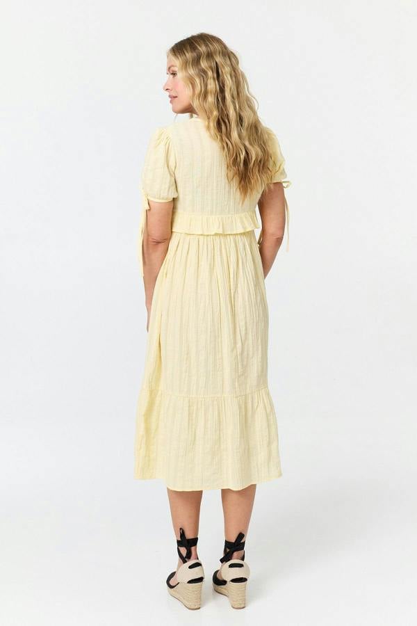 Yellow | Ruffle Front Short Sleeve Midi Dress