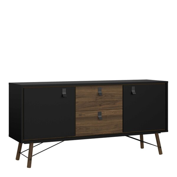 Wyld Haus Juno Black and Walnut Wood Sideboard 2 Doors 2 Drawers