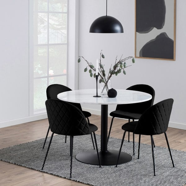 Furniture To Go Tarifa Round Dining Table with White Polished Marble Top and Black Base