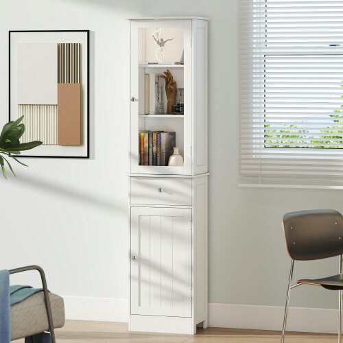 Wyld Haus Ramila Tall Bathroom Storage Cabinet With Shelves Drawer And Door In White
