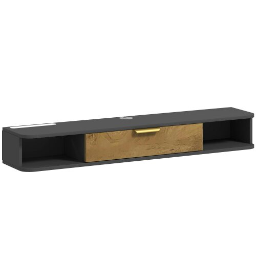 Wyld Haus Nova 120cm Wooden Charcoal Grey and Natural Floating TV Stand With Storage