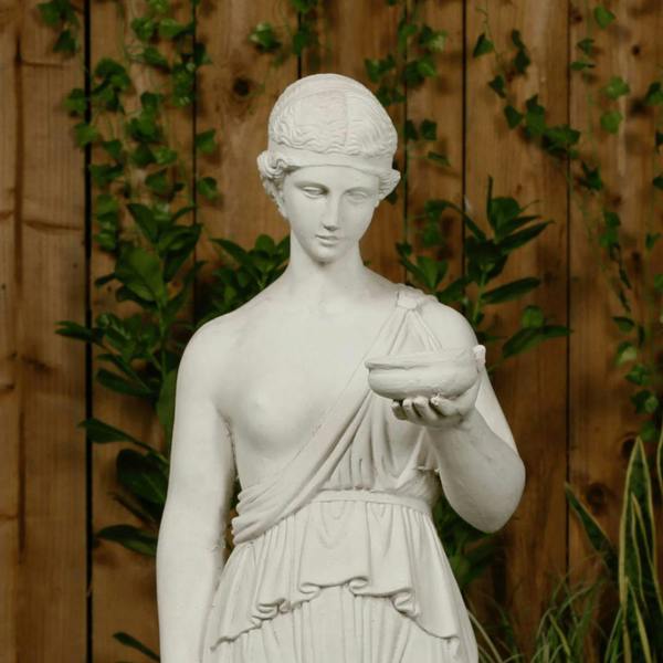 Classic White Stone Woman statue with a Tea Set 