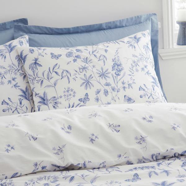 Bianca Thea Floral 200 Thread Count Cotton Reversible Duvet Cover Set Blue