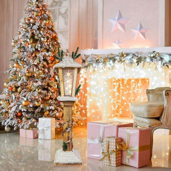 85cm Wooden Snow Covered Lamppost Warm White Rotating Star LED Indoor Christmas Decoration image 7