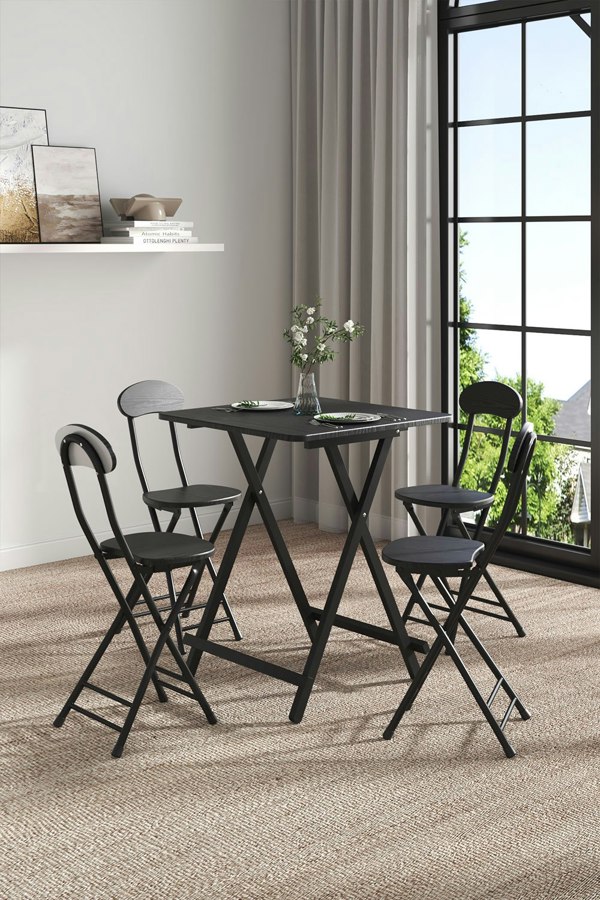 Living and Home 5pcs Folding Table and 4 Chairs Set Indoor Outdoor Bistro Kitchen Dining Set Furniture