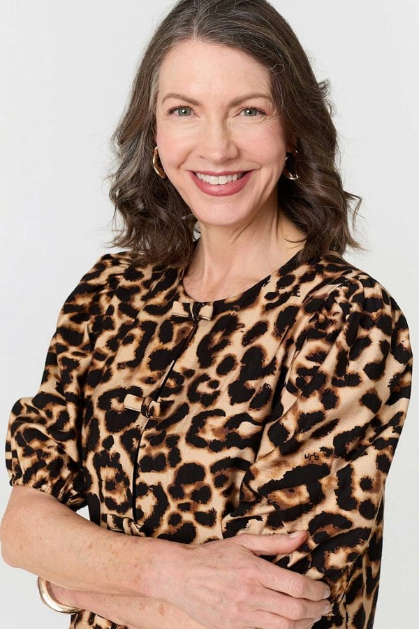 Beige | Animal Print Bow Front Puff Sleeve Shirt
