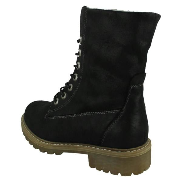 Spot On Ladies Spot On Mid Heel Lace Up Fleece Lined Calf Boots F51217