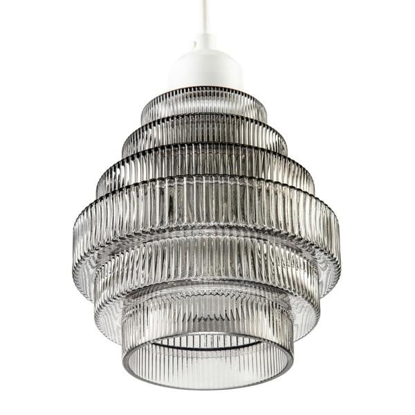 Tiered Stepped Design Smoked Ribbed Glass Pendant Ceiling Light Shade Image 4