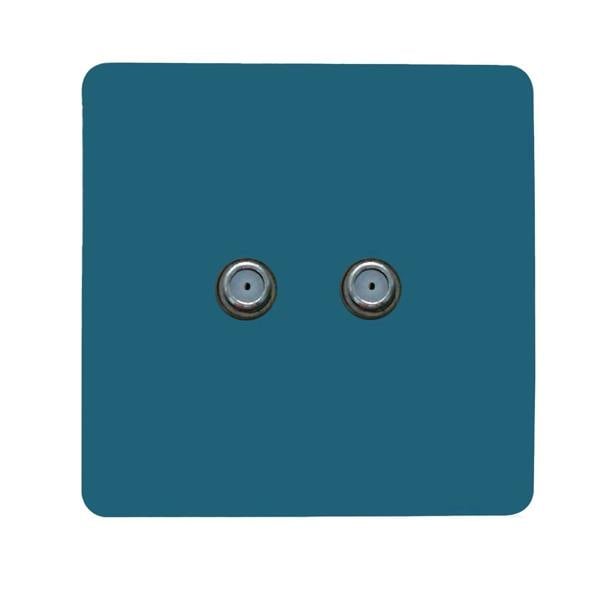 Trendi Switch 2 Gang Male F-Type Satellite Television Socket in Ocean Blue