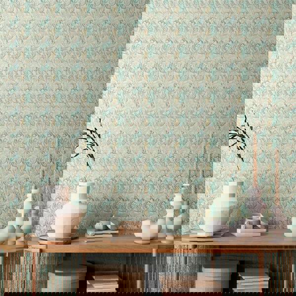 Hoopla Walls Verdant Leaves - Sea & Stone 10m Wallpaper