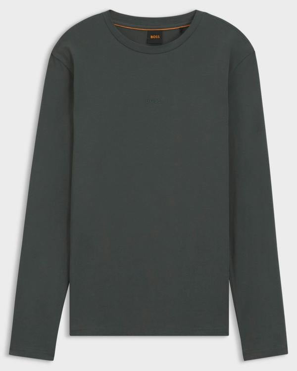 BOSS Orange Tchark Mens Long Sleeve Stretch Cotton T - Shirt - Open Green 377 | CHO | Designer Mens Long Sleeve T - Shirts & Tops