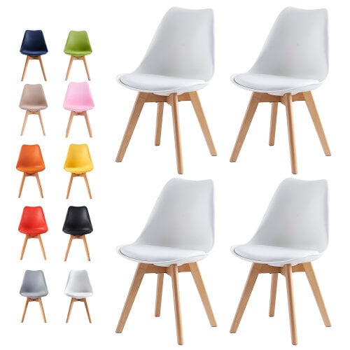 Set of 4 Dining Chairs with Solid Wooden Legs and Seat Cushion Pads Eva