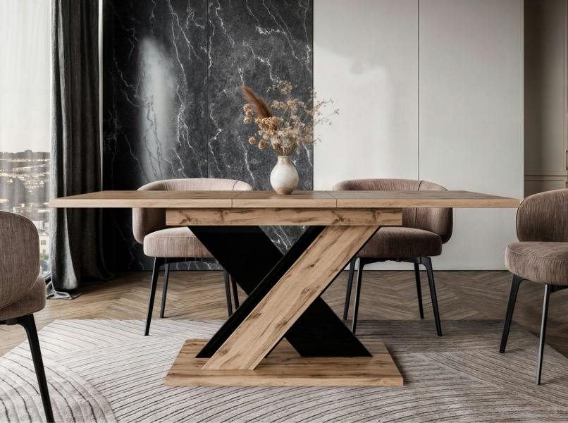 PHD Furniture TOXX Extendable Dining Table 120–160cm – Wotan Oak Effect & Black Gloss