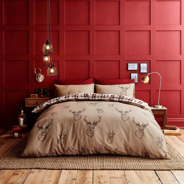 Catherine Lansfield Stag Check Reversible Duvet Cover Set