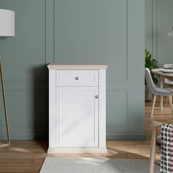 Furniture To Go Pontypool Shoe Cabinet with Drawer in White and a Riva Oak