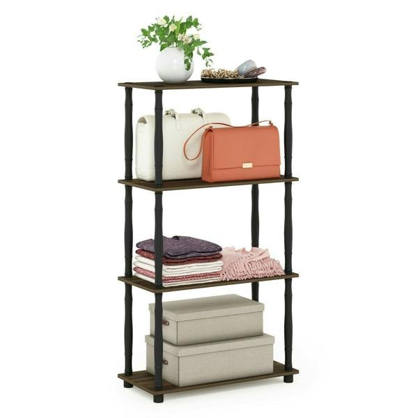 WALPLUS Minimalist Turn-N-Tube 4-Tier Multipurpose Shelf Display Rack with Classic Tubes, Columbia Walnut/Black for Small Spaces