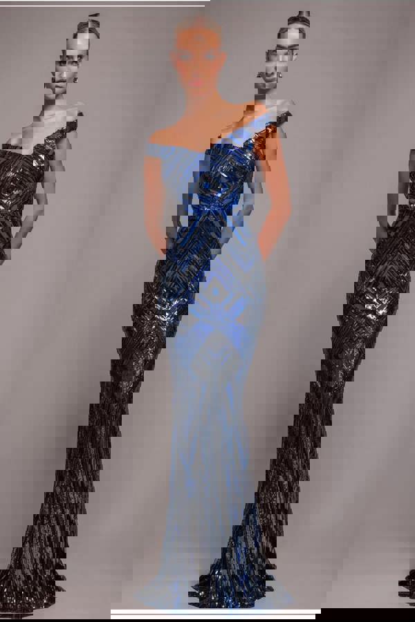 Geometric Sequin Sleeveless Maxi - Royal Blue DR3461