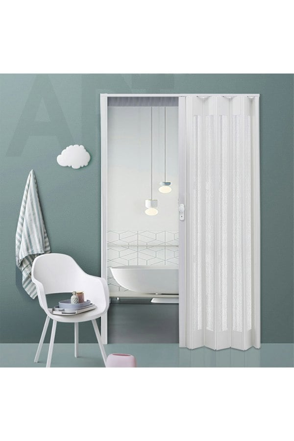 Living and Home 203x87cm White PVC-Acrylic Folding Partition Door with Wheels & Handle