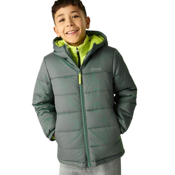 Regatta Childrens/Kids Lofthouse Plain Padded Jacket - Dark Forest Green/Wild Lime - 
