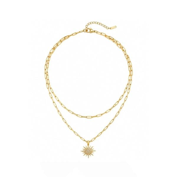 Luxe Tones Sabine Luxe 18k Gold Plated Crystal Sunburst Double Layer Necklace