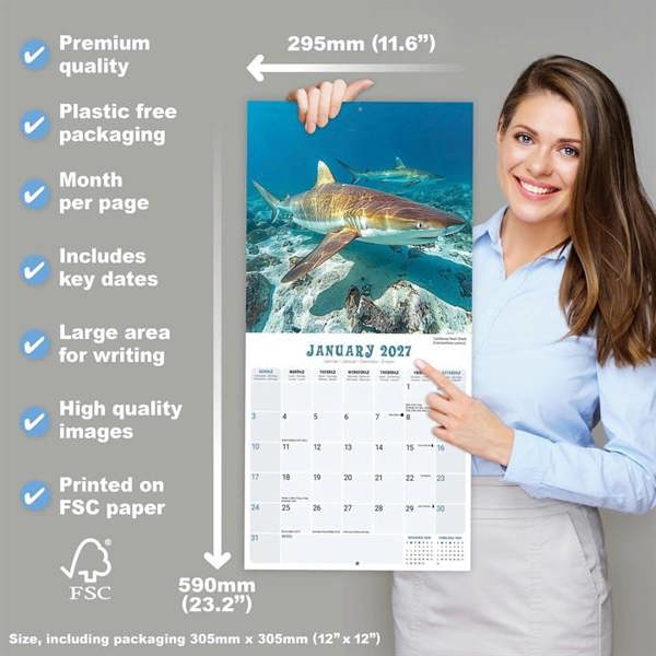 Sharks Calendar 2027, Wall Calendars, Month To View, Animals, Gift