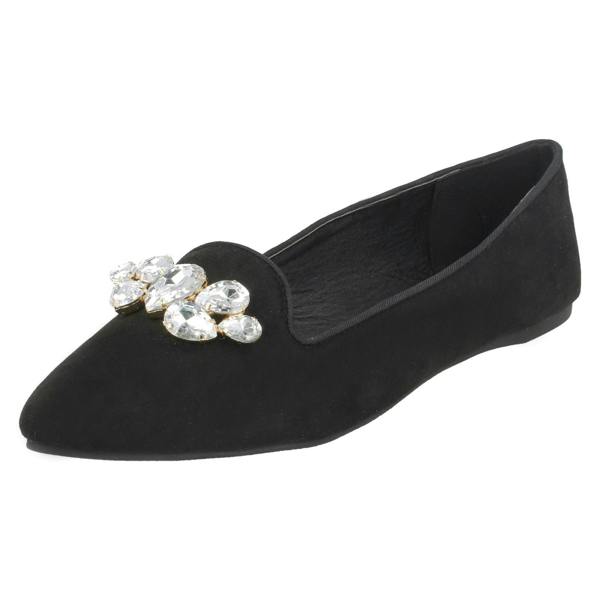 Spot On Ladies Spot On Jewel Trim Vamp Ballerinas