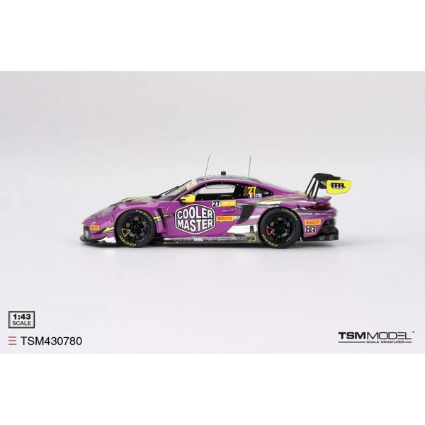 a purple race car with yellow and black graphics
