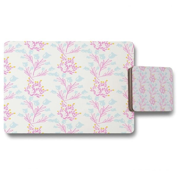New Product Pink & Blue Flower Design (Placemat & Coaster Set)  - Andrew Lee Home and Living