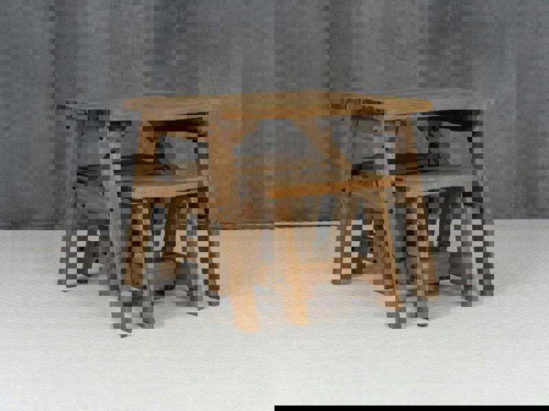 Victoria Space-Saving Picnic Table and Benches Set – Rustic Finish Wooden Outdoor Dining Set for Gardens and Patios